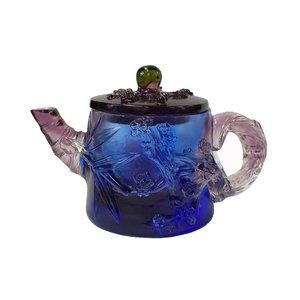 Crystal Glass Liuli Pate-de-verre Multicolor Teapot Lotus Display Figure ws2112